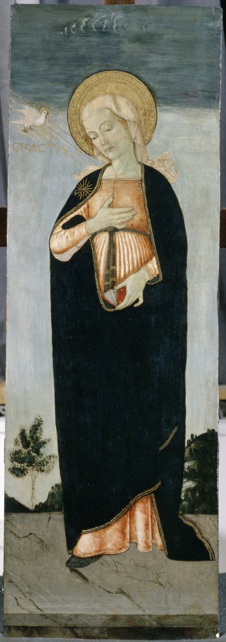 Maria julkilausumassa, n. 1500 (tempera poppelipuulla) tekijältä Antoniazzo Romano