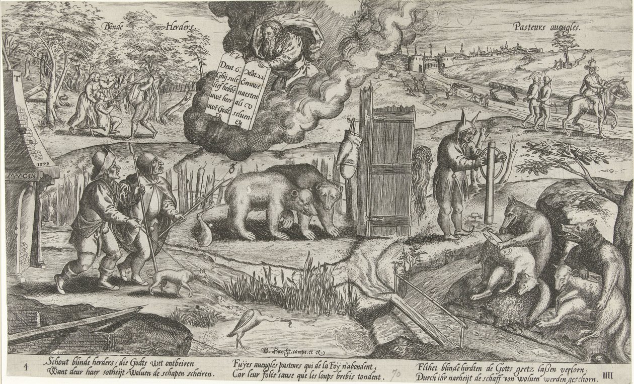 Sokeat paimenet Blind Shepherds / Pasteurs aveugles (otsikko esineessä) tekijältä Antonie Wierix (II)