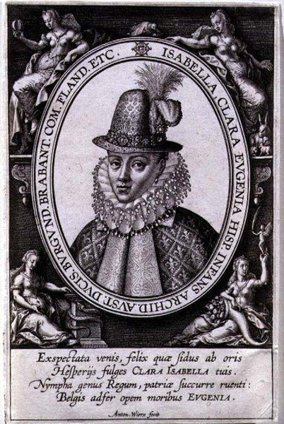 Muotokuva Isabella Clara Eugenia Itävallan (1566-1633) Itävallan arkkiherttua Albertin (1559-1621) vaimosta (kaiverrus) (kaiverrus) tekijältä Antonie Wierix
