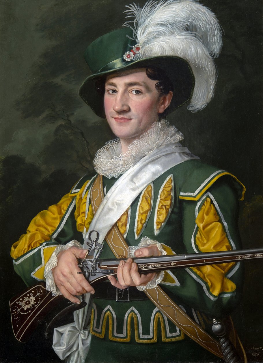 Alois Jelen (1801-1857) Maxin roolissa Carl Maria von Weberin (1786-1826) - Antonin Machek (1775-1844) oopperassa Der Freischuetz. Öljy kankaalle tekijältä Antonin Machek