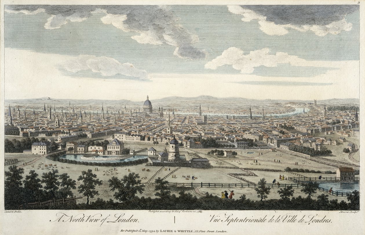 North View of London, levy 3 julkaisusta "Views of London", kaiverrus Stevens, pub. Laurie ja Whittle, 1794 tekijältä Giovanni Antonio Canal