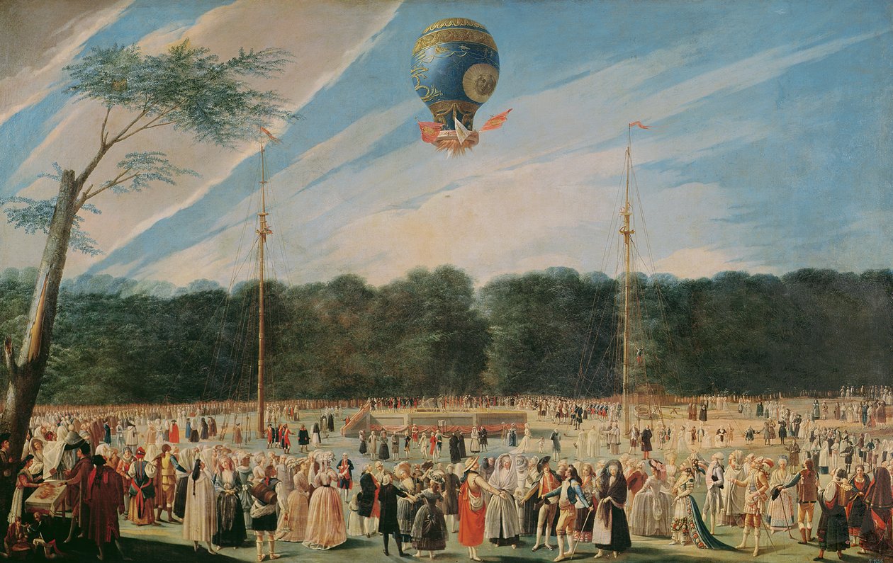 Montgolfier-ilmapallon nousu Aranjuezissa, n. 1764 tekijältä Antonio Carnicero