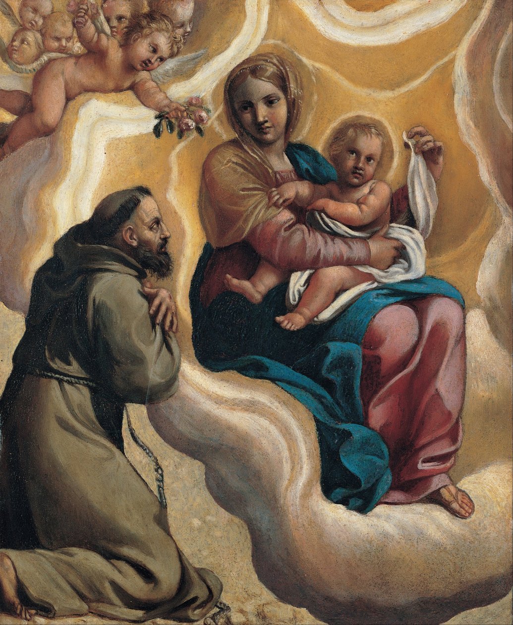 Madonna lapsen ja pyhän Franciscuksen kanssa tekijältä Antonio Carracci