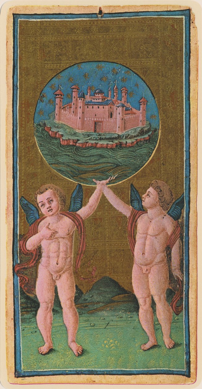 Maailma, faksimile Tarot-kortista Visconti-pakasta, 1441-47 tekijältä Antonio Cicognara