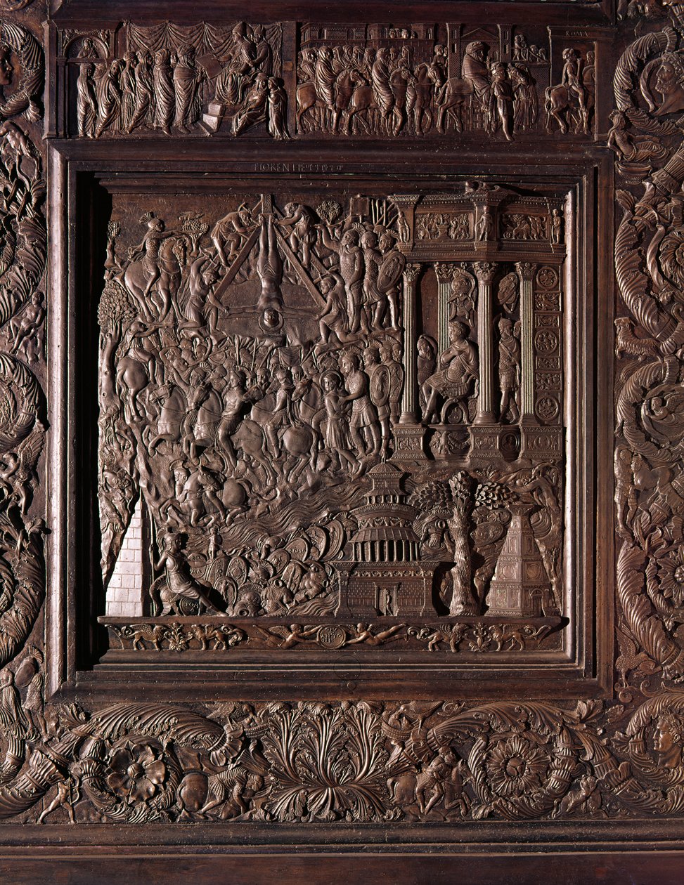 Pyhän Pietarin marttyyrikuolema, yksityiskohta basilikan keskiovesta, koristeltu 1439-45 (pronssi) (katso myös 247330-247337) tekijältä Antonio Filarete