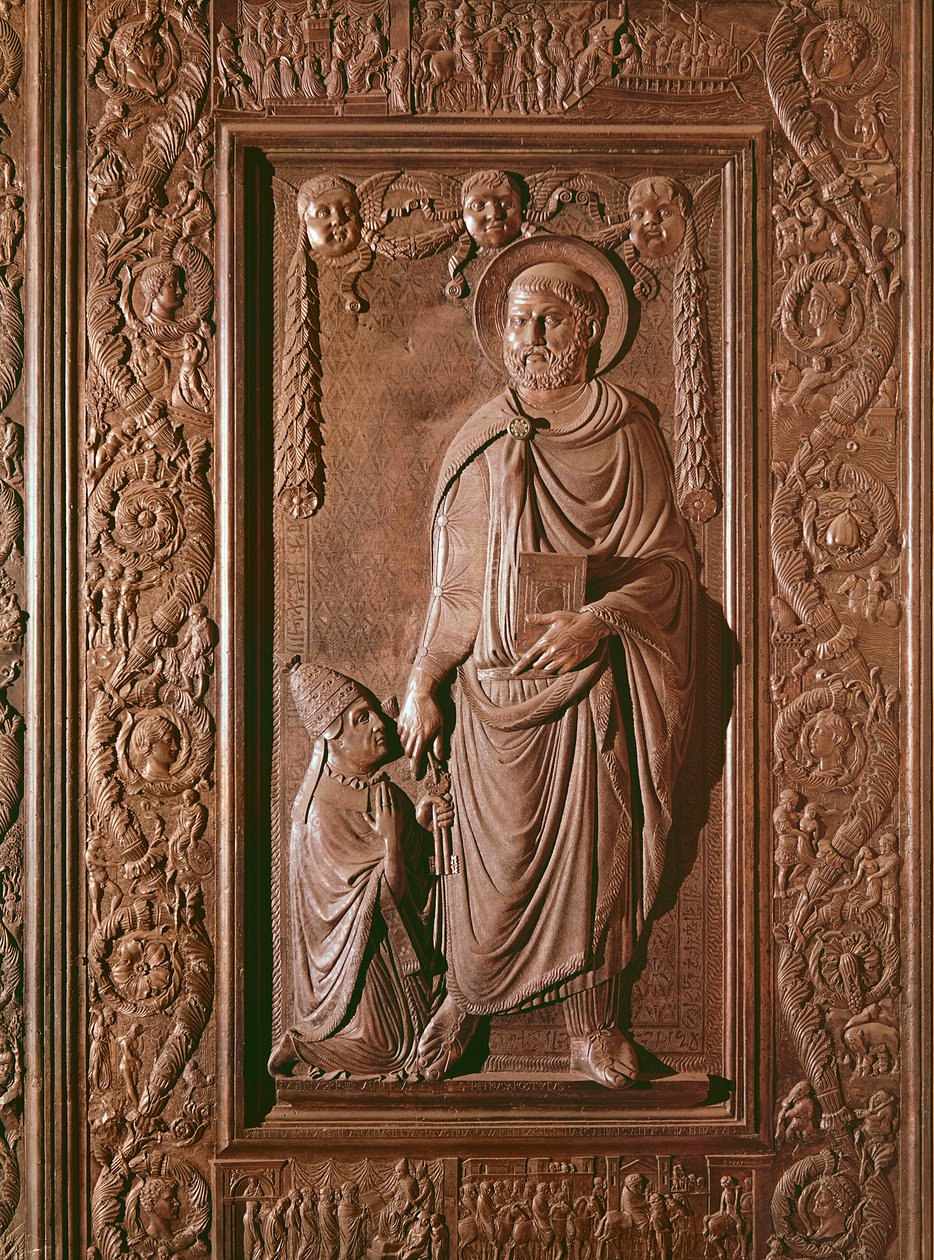 Pyhä Pietari, yksityiskohta basilikan keskiovesta, koristeltu 1439-45 (pronssi) (katso myös 247330-247337) tekijältä Antonio Filarete