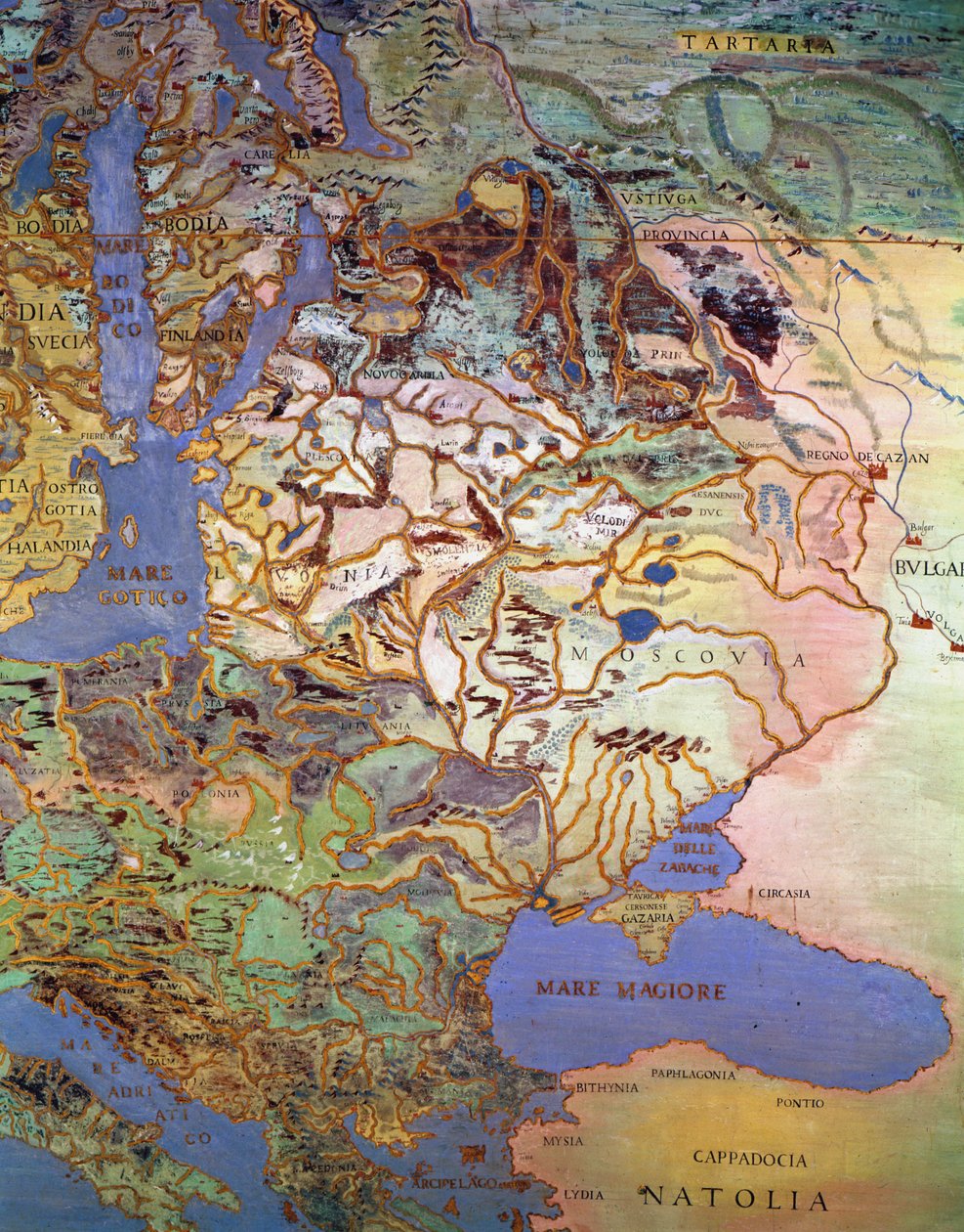 Keski-Euroopan kartta, "Sala Del Mappamondosta" (Maailman karttojen hallista) tekijältä Antonio Giovanni de Varese