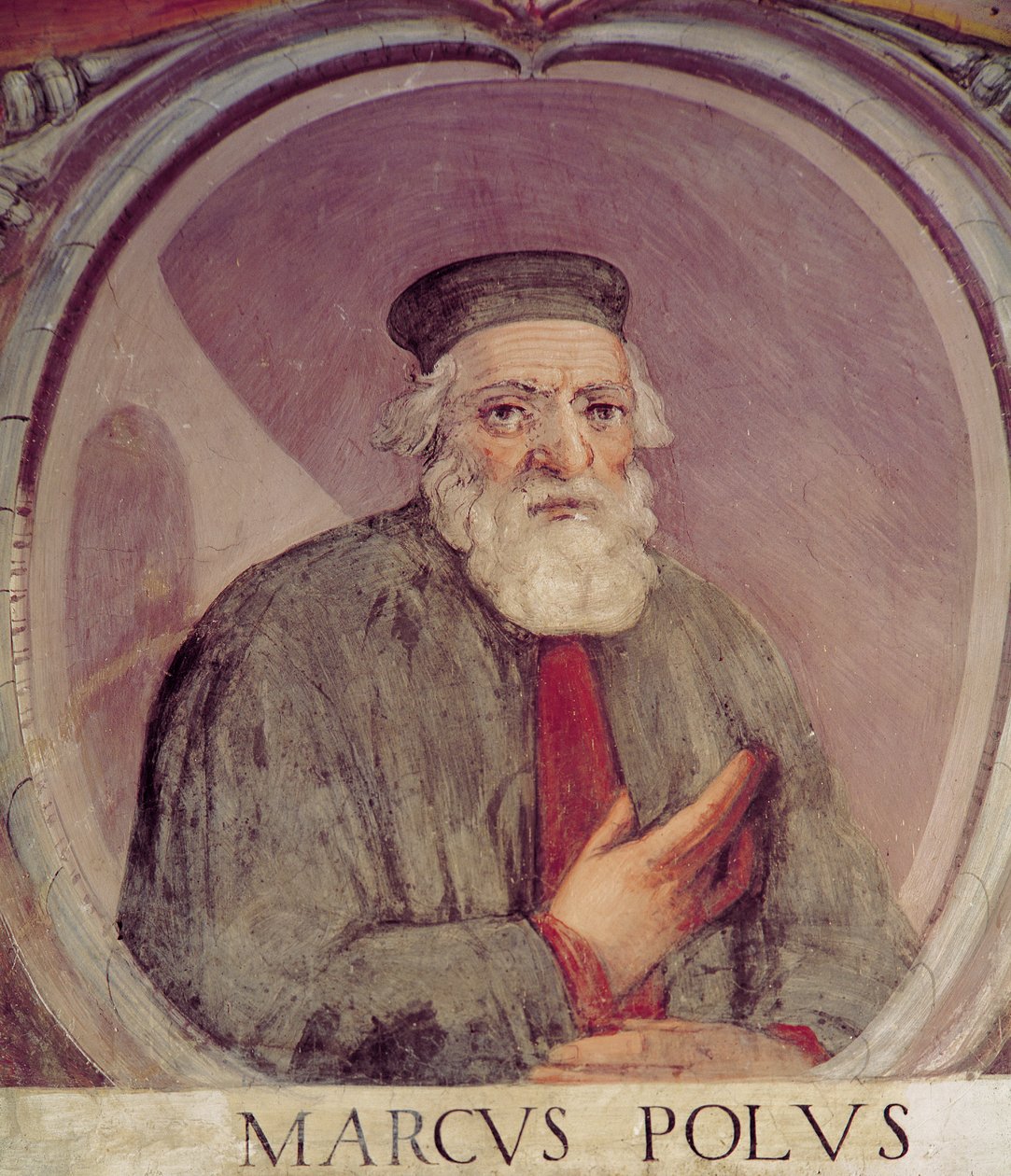 Marco Polo (1254-1324) "Sala del Mappamondosta" (Maailman karttojen hallista) tekijältä Antonio Giovanni de Varese
