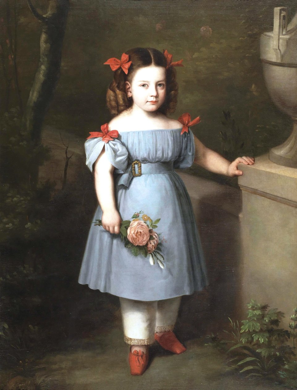 Retrato de niña de azul con rosas en la mano tekijältä Antonio María Esquivel