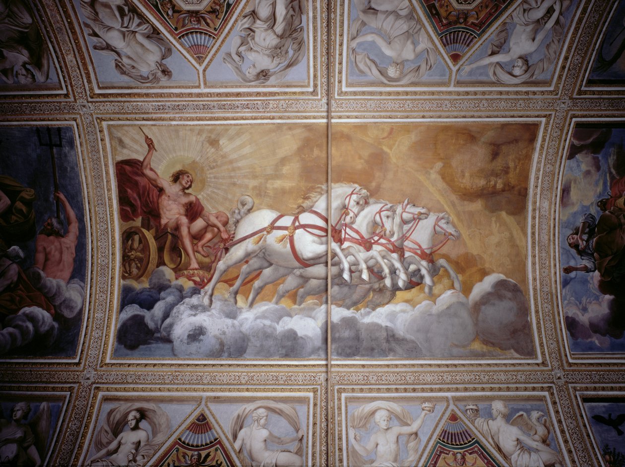 Auringonjumala ajamassa vaunujaan taivaalla, kattomaalaus (78802-pari) tekijältä Antonio Maria Viani