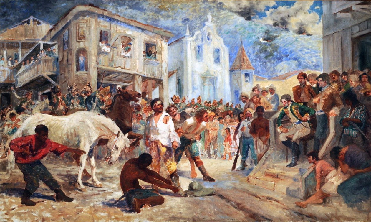 Julgamento de Filipe do Santos. Retrata a price final da Revolta de Filipe dos Santos, ocorrida em 1720, em Vila Rica, Minas Gerais, Braziln tekijältä Antonio Parreiras