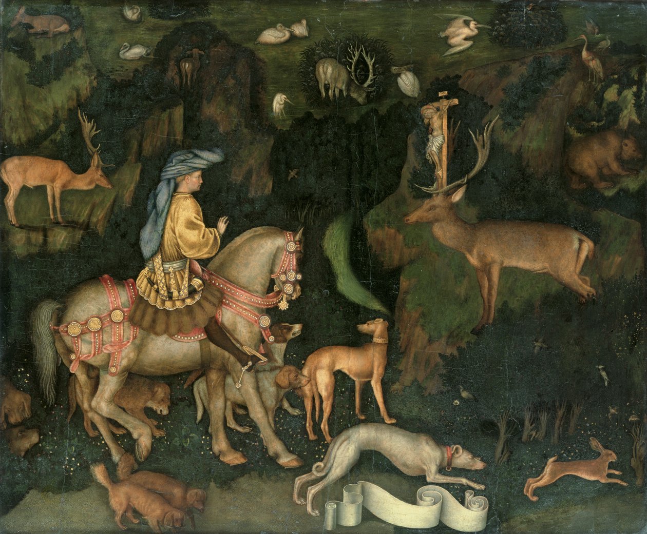 Pyhän Eustachiuksen visio, n. 1438-1442 (munan tempera puulla) tekijältä Antonio Pisanello