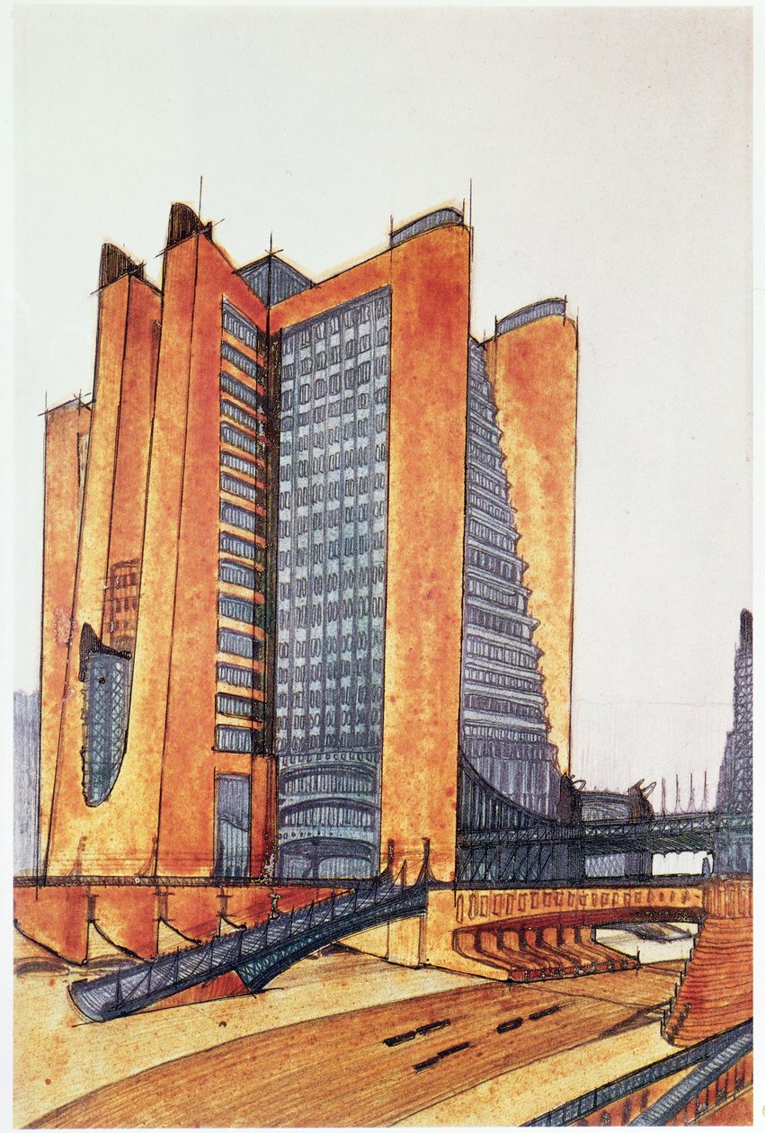 Opintosuunnitelma uudelle kaupungille, 1914 tekijältä Antonio SantElia