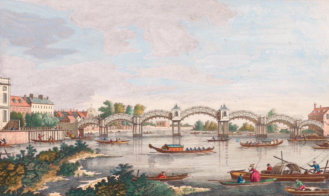 Uusi silta Thamesin yli Hampton Courtissa tekijältä Antonio (after) Canaletto