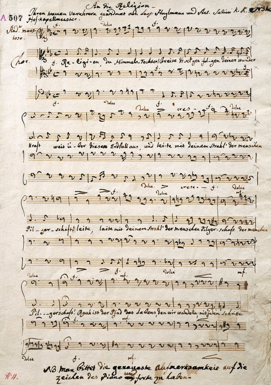 Antonio Salierin (1750-1825) kirjoittaman Oratoriumin nuotinnos, omakätinen nuotinnos. tekijältä Antonio (after) Salieri