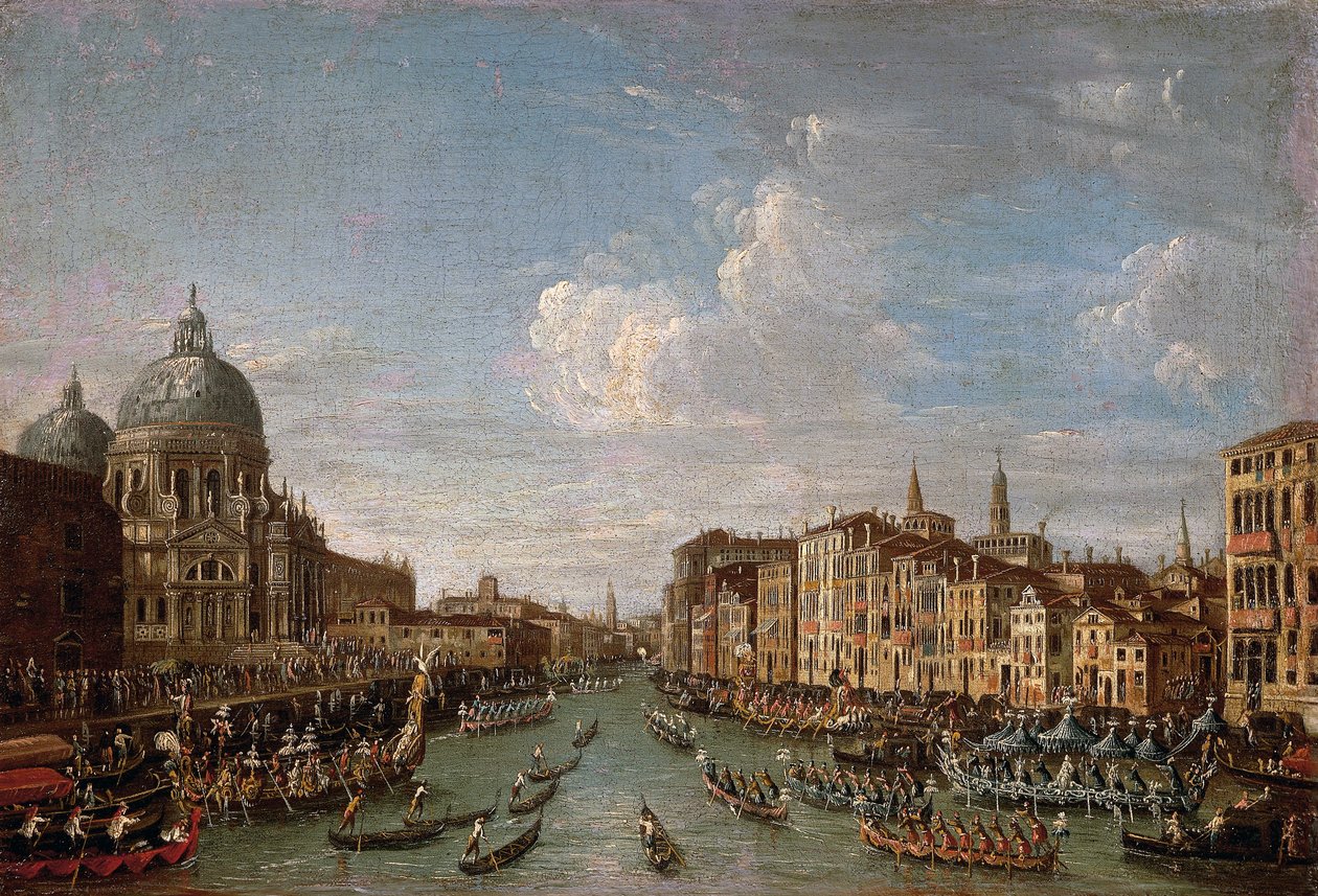 Historiallinen Venetsian regatta tekijältä Antonio (follower of) Canaletto
