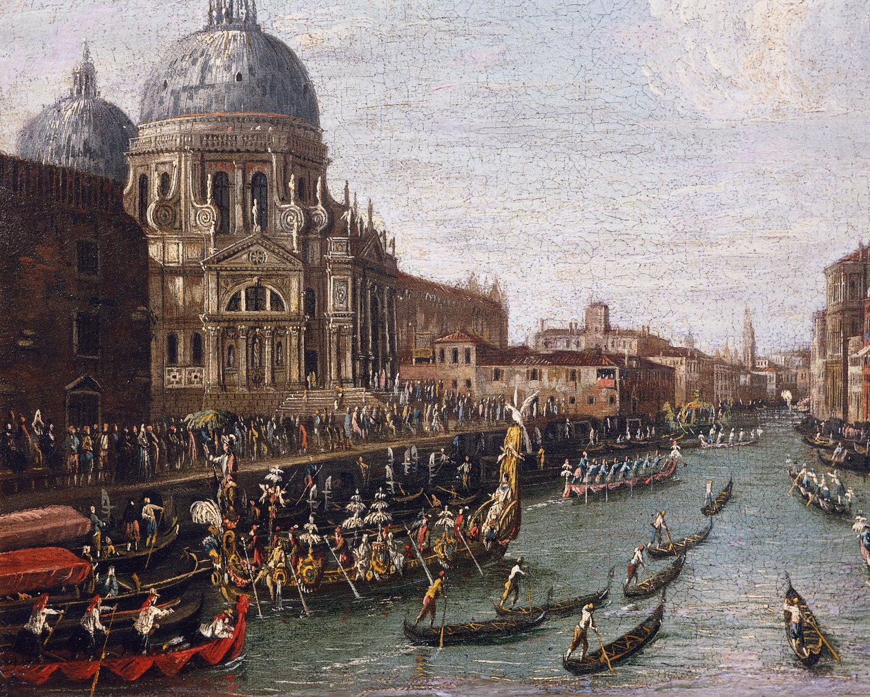 Regatta Grand Canalilla Venetsiassa, yksityiskohta tekijältä Antonio (school of) Canaletto