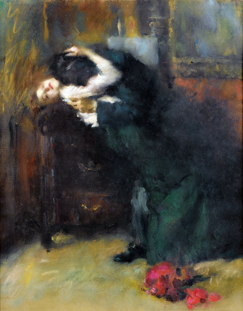 Suudelma Antonio Ambrogio Alciati (1878-1929), - Pastelli paperille, 56x44 cm - Yksityiskokoelma tekijältä Antonio Ambrogio Alciati