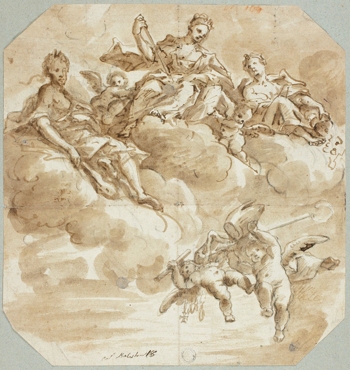 Maria taivaan kuningattarena tai pyhän Apotheosis of Saint tekijältä Antonio Balestra
