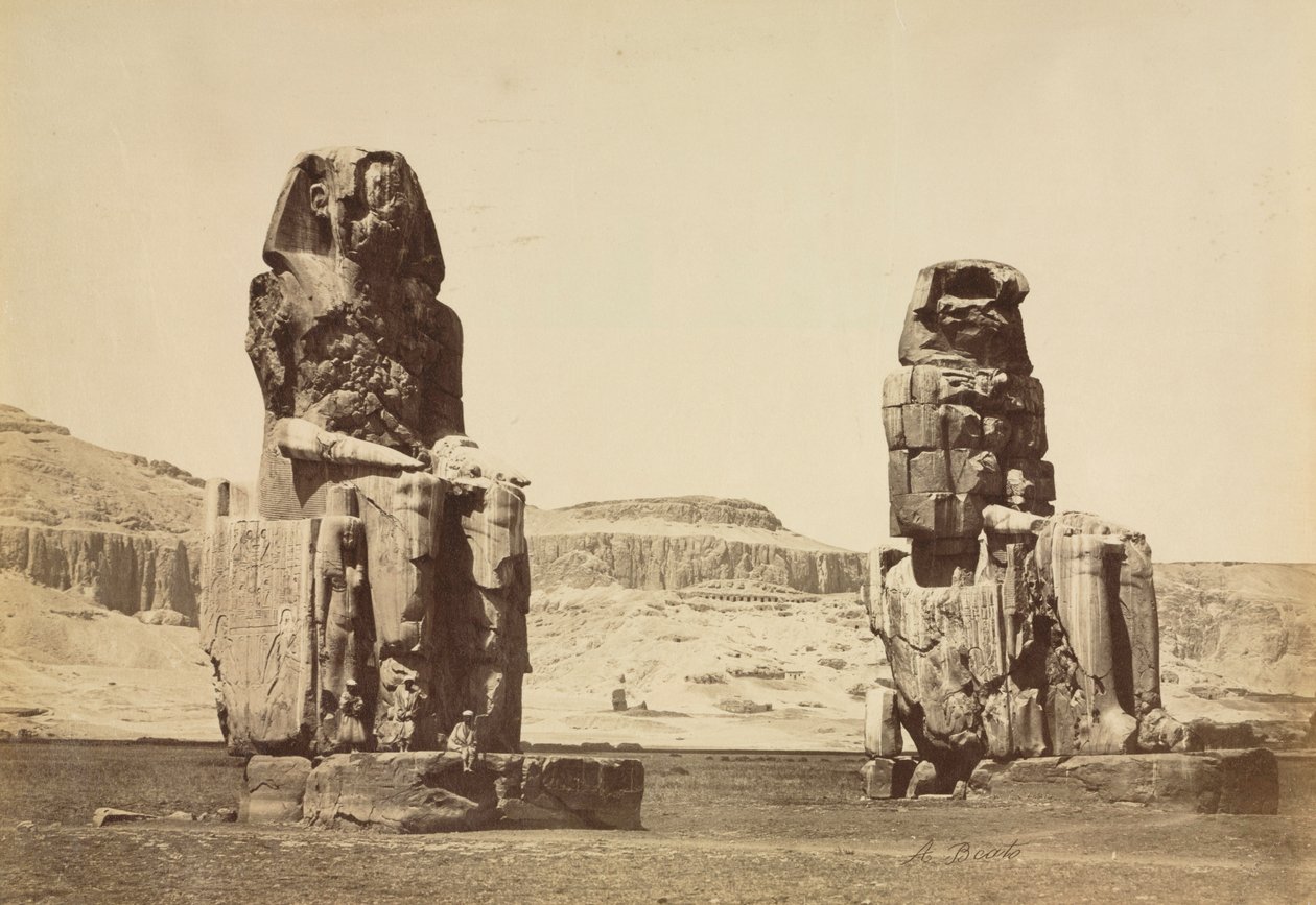 Memnonin kolossit, Thebes, n. 1860-luku. tekijältä Antonio Beato