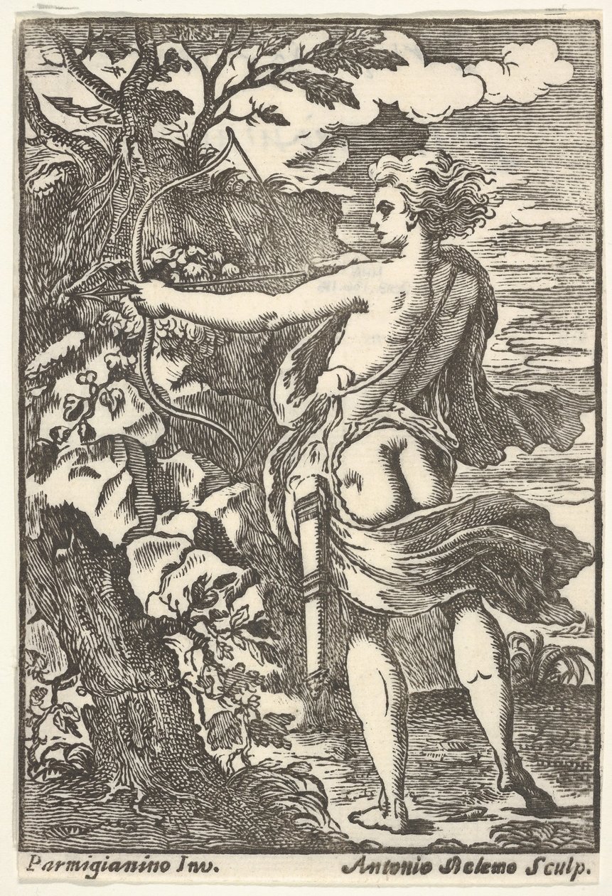 Callisto metsästää vedetyllä jousella, Parmigianinon jälkeen, 1720-1740. tekijältä Antonio Belemo