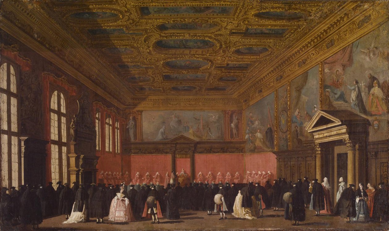Ulkomaisten suurlähettiläiden vastaanotto Dogen palatsissa, Venetsiassa, n. 1765-80 tekijältä Giovanni Antonio Canal