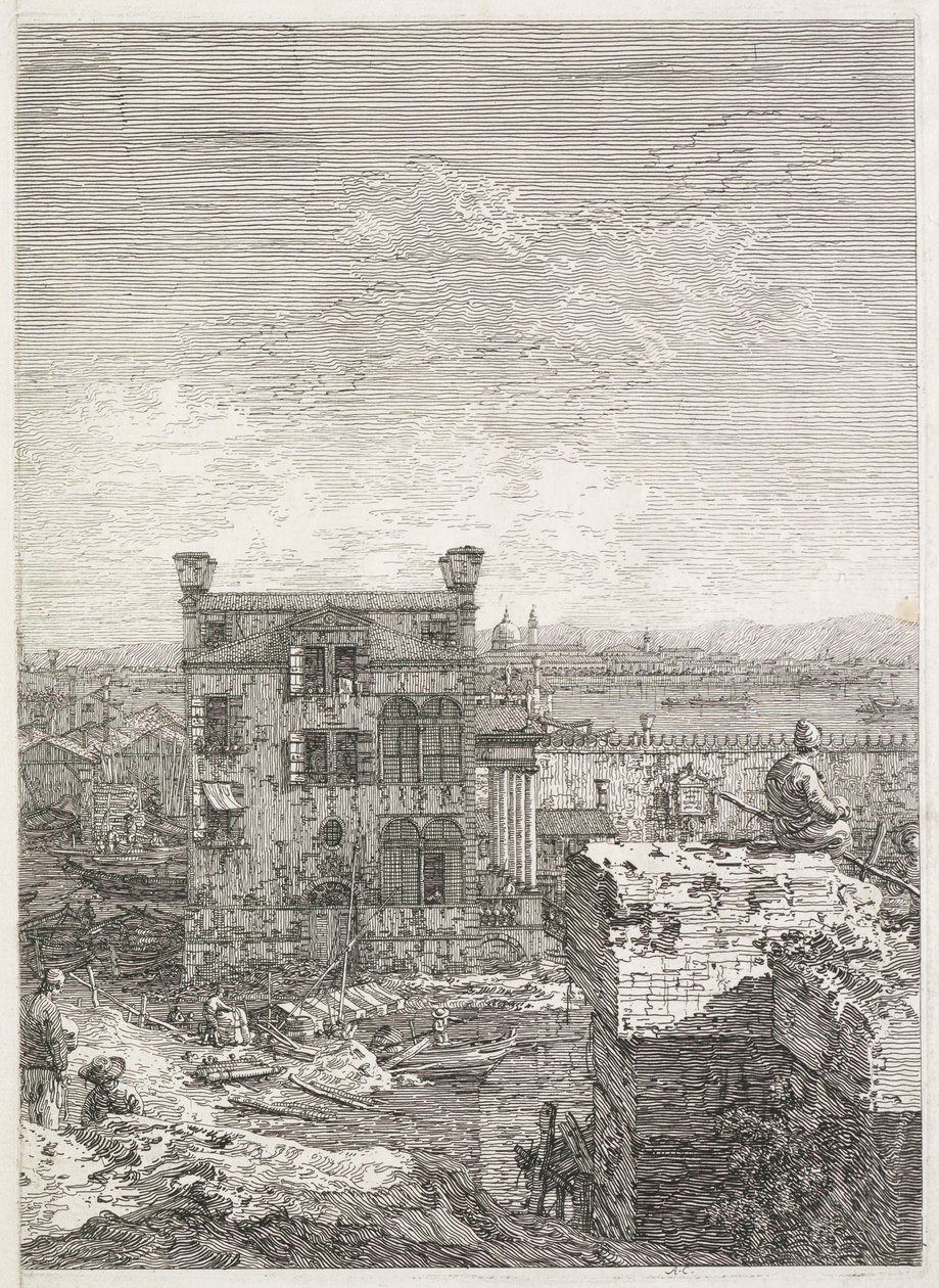 Näkymät: Kuuden pylvään ympäröimä talo, 1735-1746. tekijältä Giovanni Antonio Canal
