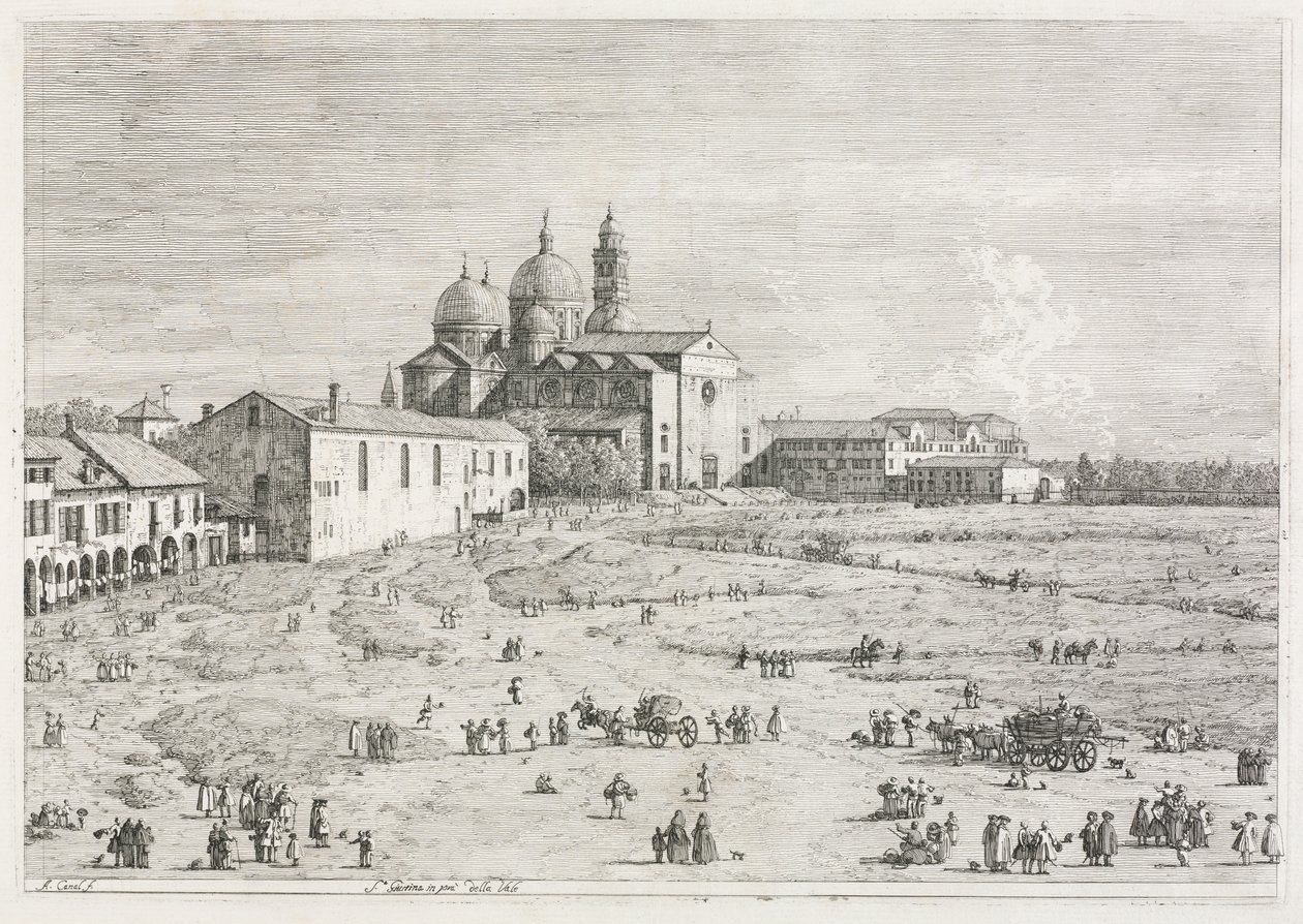 Näkymät: Pyhän Justinan kirkko Prà della Vallessa, Padovassa tekijältä Antonio Canaletto