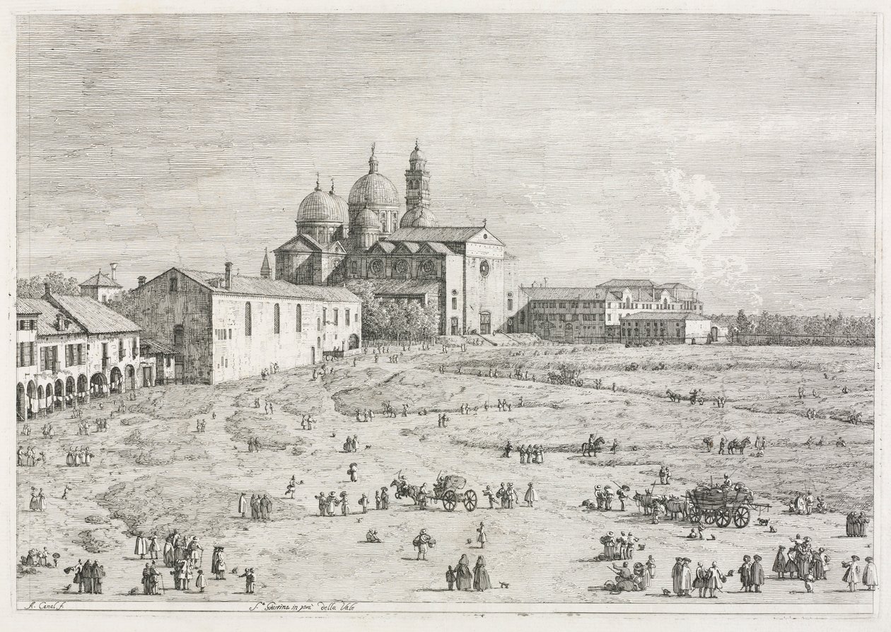 Näkymät: Pyhän Justinan kirkko Prà della Vallessa, Padova, 1735-1746. tekijältä Giovanni Antonio Canal