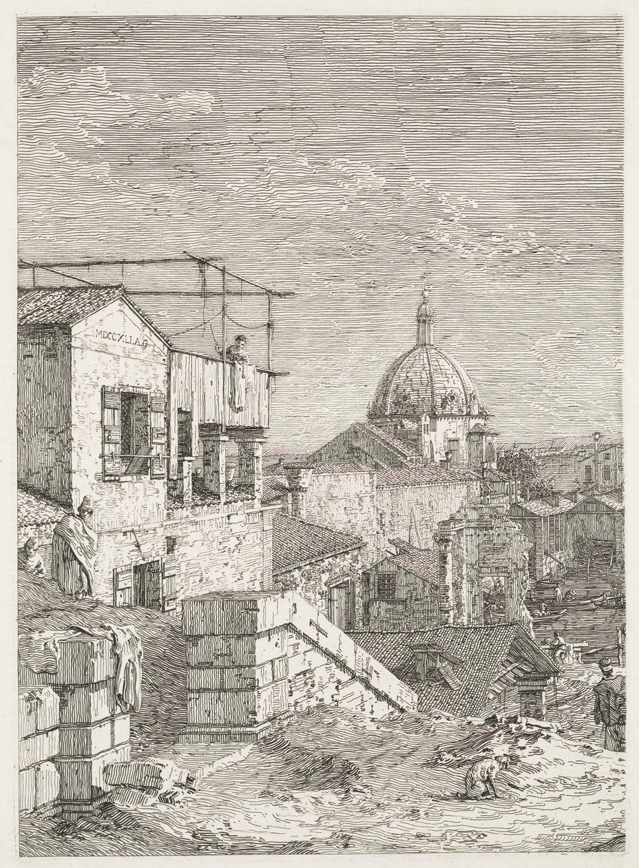 Näkymät: Talo, jossa on kirjoitus, 1735-1746. tekijältä Giovanni Antonio Canal