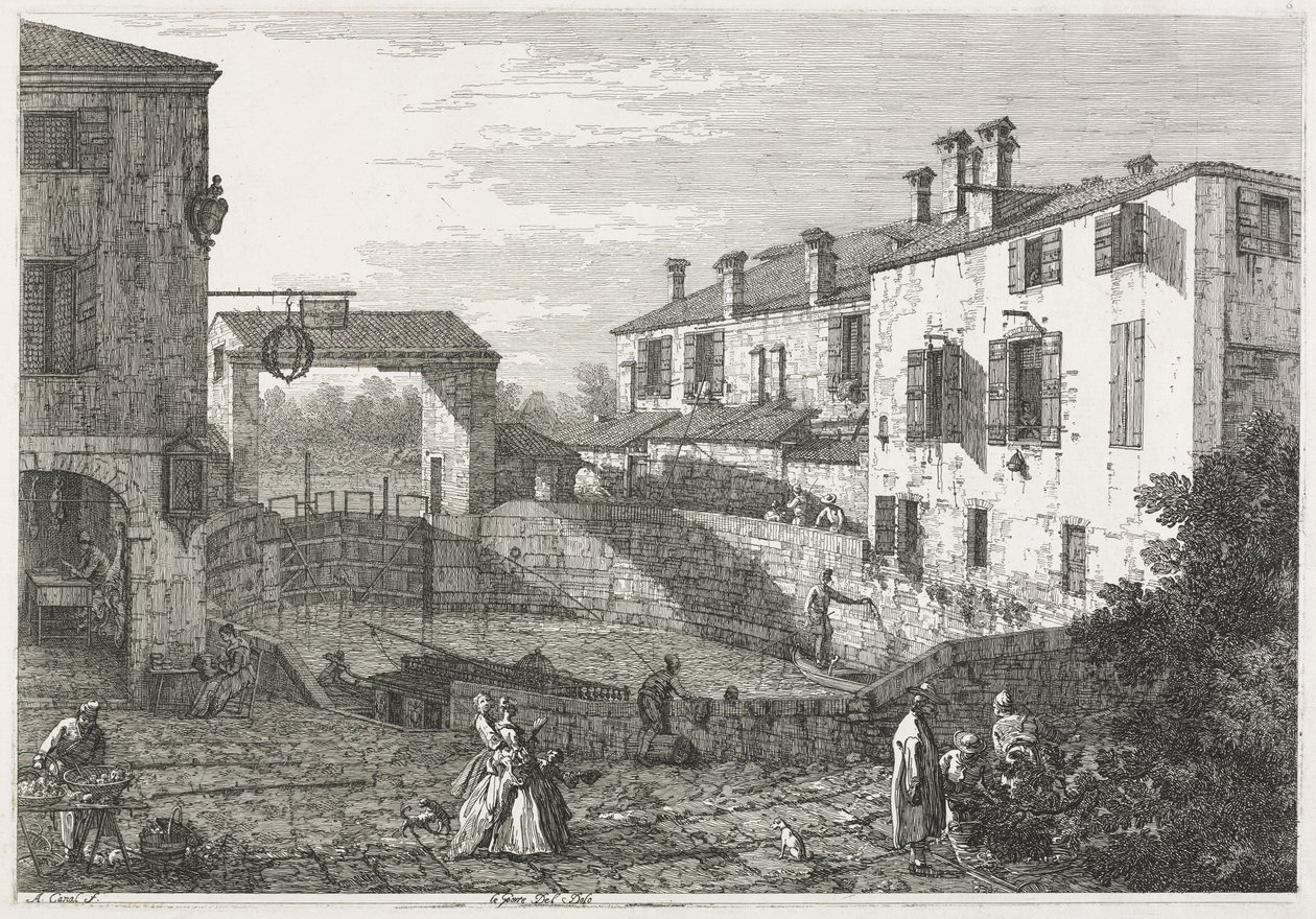 Näkymät: Canal Lock at Dolo tekijältä Antonio Canaletto