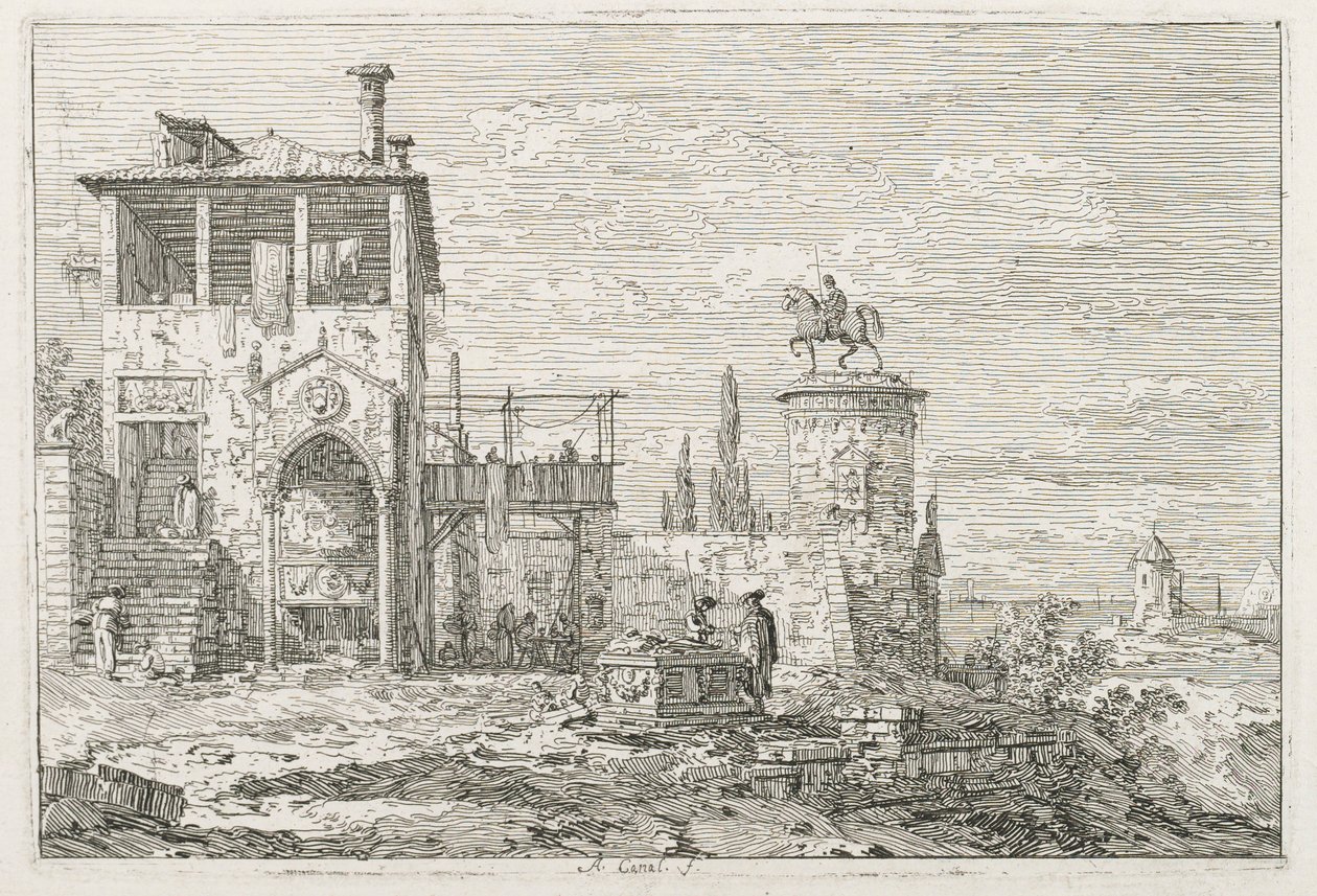 Näkymät: Ratsastusmonumentti, 1735-1746. tekijältä Giovanni Antonio Canal