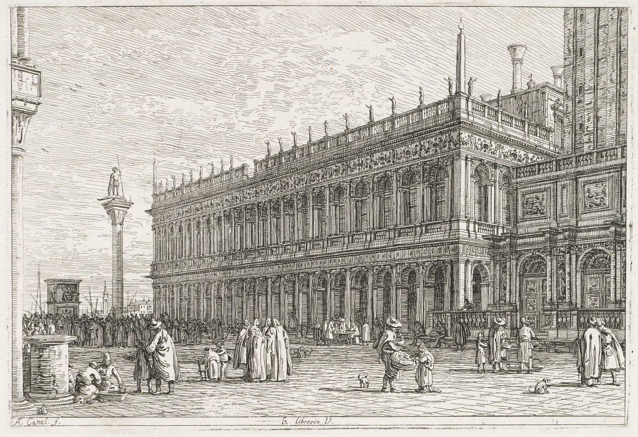 Näkymät: Kirjasto, Venetsia tekijältä Antonio Canaletto