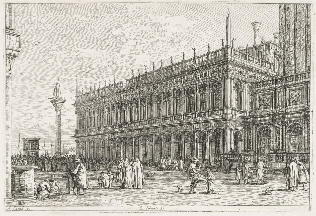 Näkymät: Kirjasto, Venetsia, 1735-1746. tekijältä Giovanni Antonio Canal