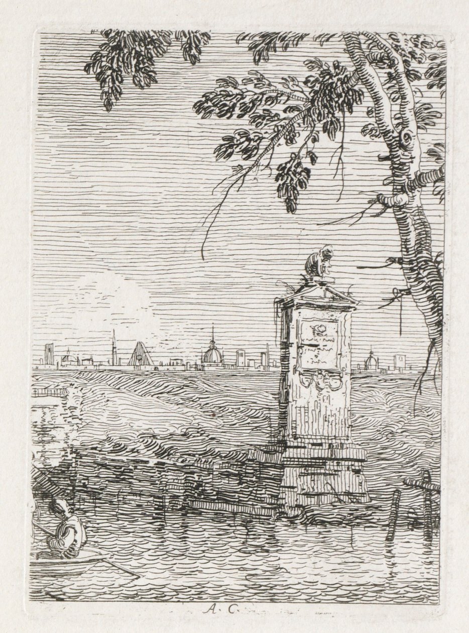 Näkymät: Pieni monumentti puun alla, 1735-1746. tekijältä Giovanni Antonio Canal