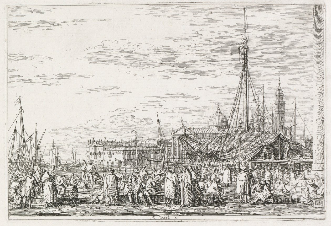 Näkymät: The Market on the Molo, 1735-1746. tekijältä Giovanni Antonio Canal