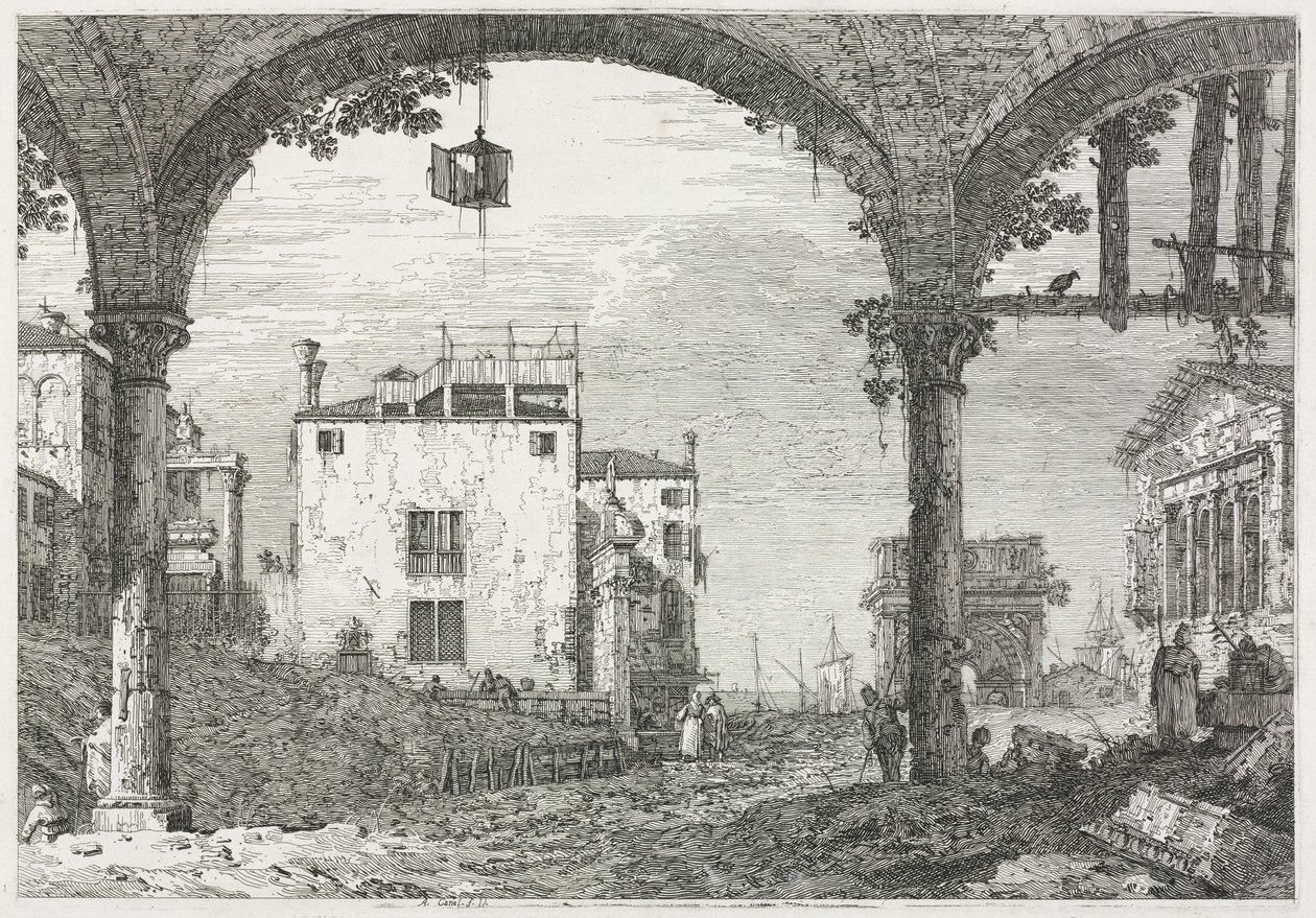 Näkymät: Portico ja lyhty tekijältä Antonio Canaletto