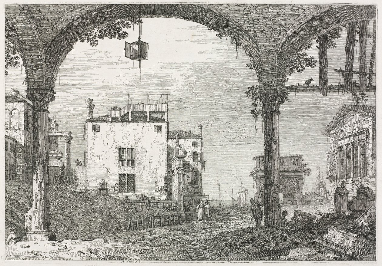 Näkymät: Portico ja lyhty, 1735-1746. tekijältä Giovanni Antonio Canal
