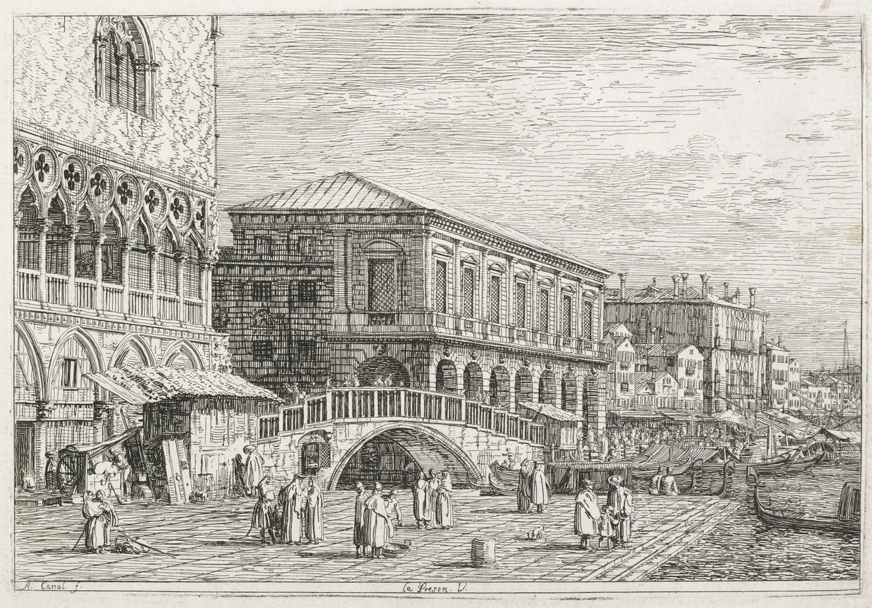 Näkymät: Vankila, Venetsia, 1735-1746. tekijältä Giovanni Antonio Canal