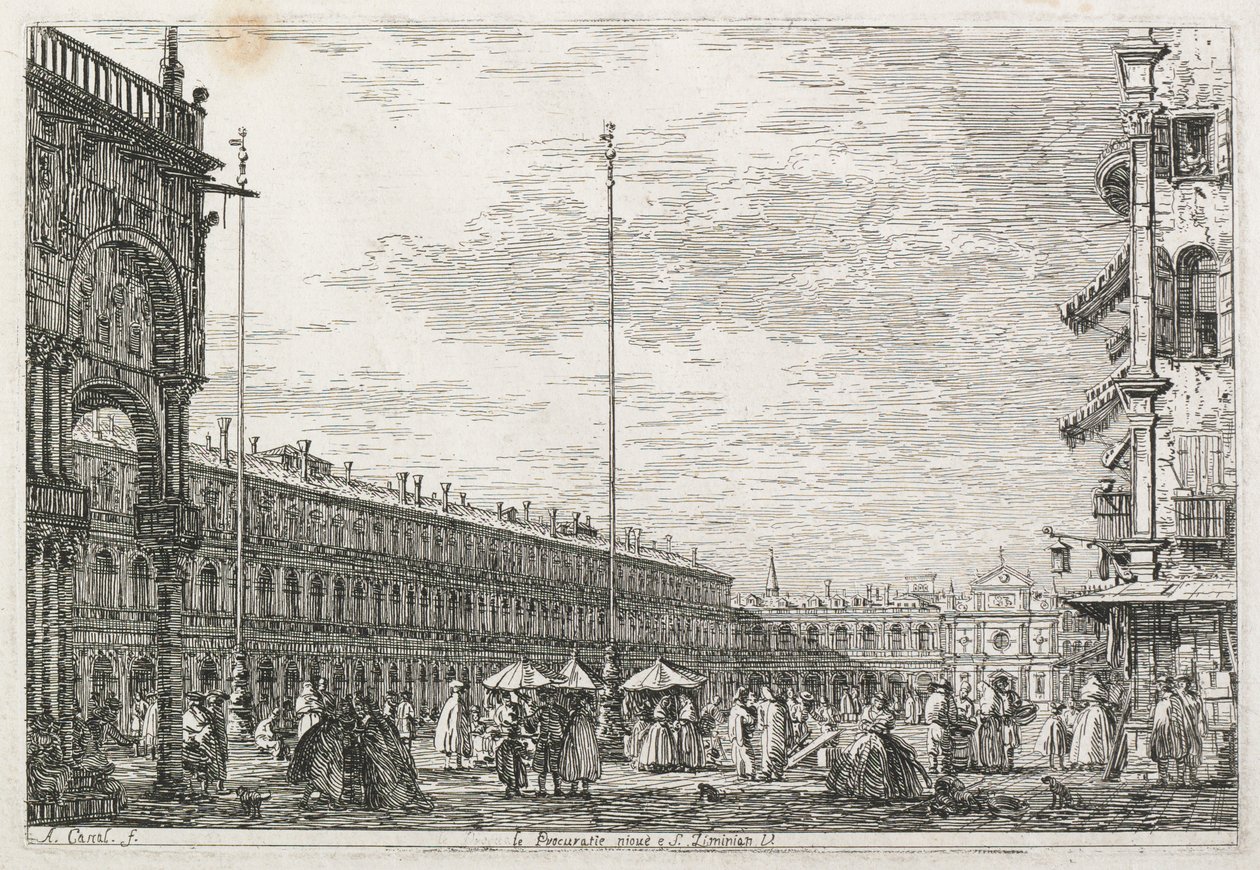 Näkymät: Prokuraattorin palatsi ja Pyhän Gémienin kirkko, Venetsia tekijältä Antonio Canaletto