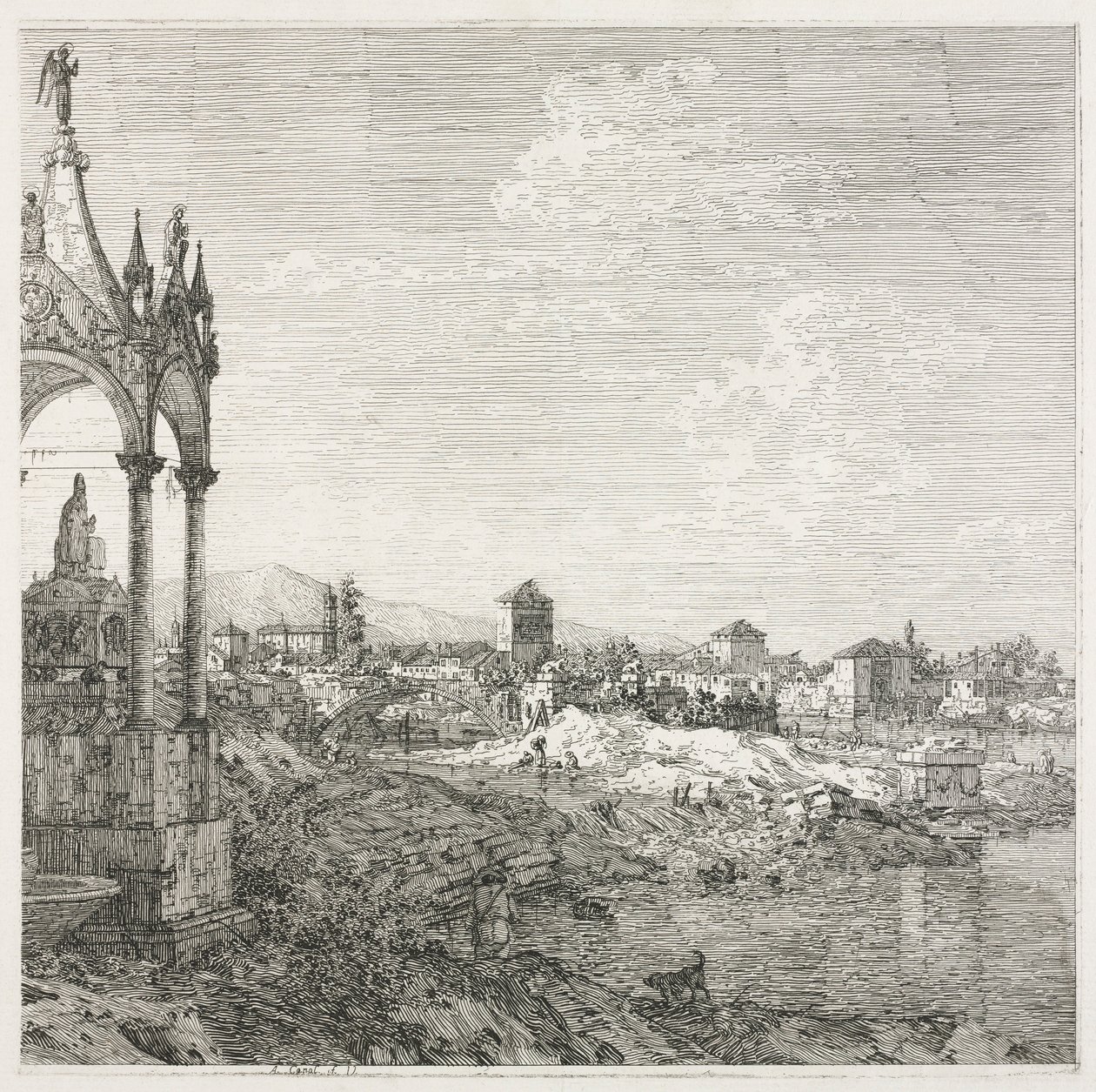 Näkymät: Piispan hauta, 1735-1746. tekijältä Giovanni Antonio Canal