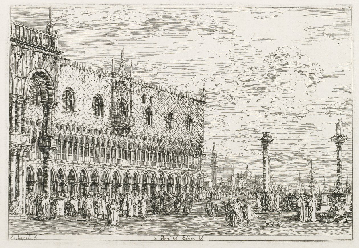 Näkymät: Venetsian julistuksen kivi tekijältä Antonio Canaletto