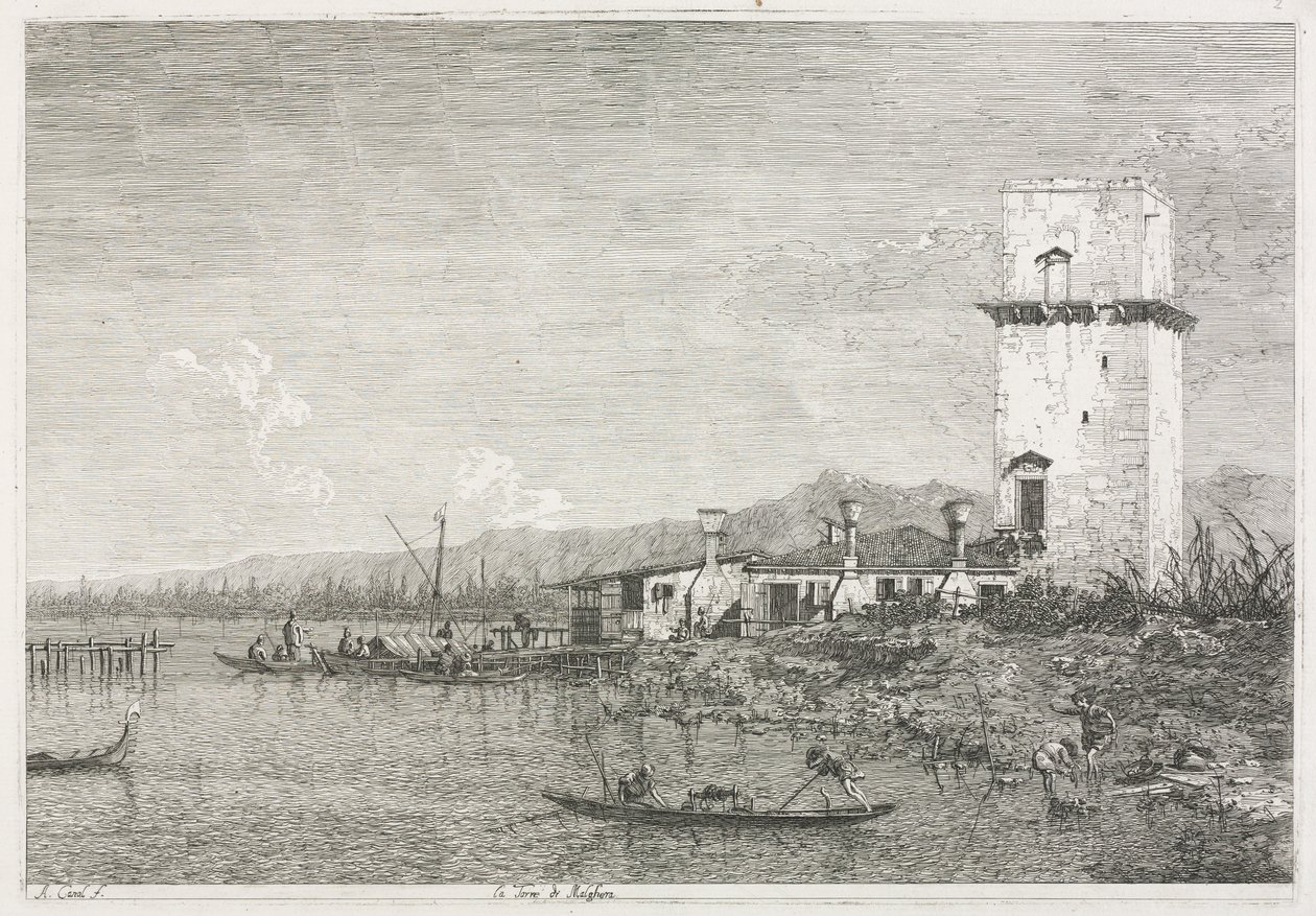 Näkymät: Malgheran torni tekijältä Antonio Canaletto