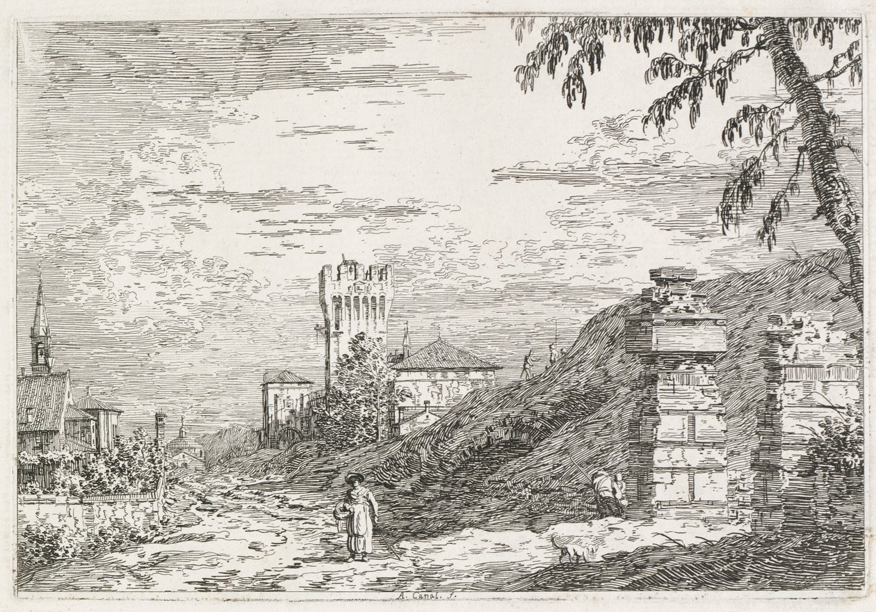 Näkymät: Kaksi pilattua pilaria tekijältä Antonio Canaletto