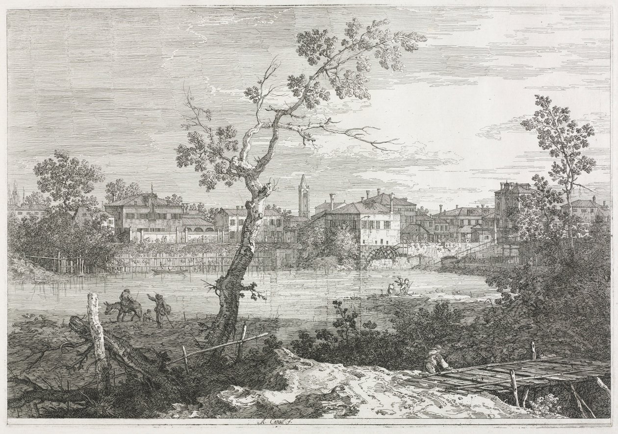 Näkymät: Näkymä Buranoon, joka on kaupunki saarella Venetsian laguunissa, 1735-1746. tekijältä Giovanni Antonio Canal