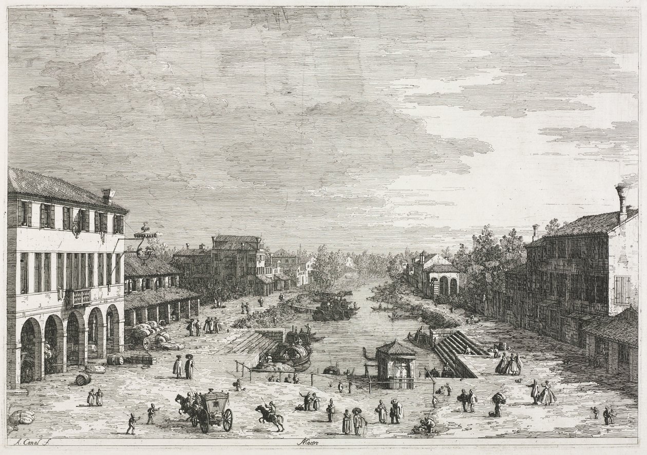 Näkymät: Näkymät Mestreen, kaupunkiin Venetsian maakunnassa tekijältä Antonio Canaletto