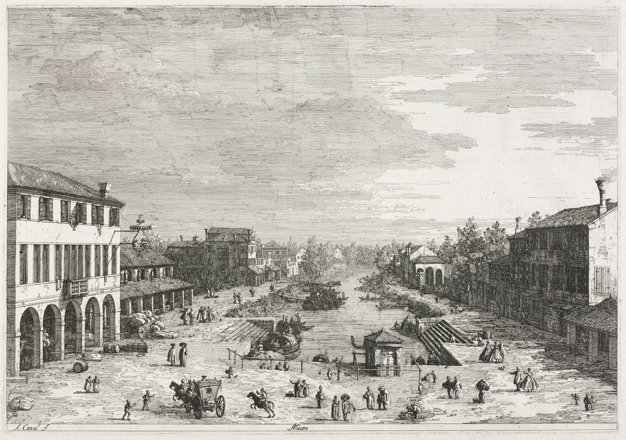 Näkymät: Näkymät Mestreen, kaupunkiin Venetsian maakunnassa, 1735-1746. tekijältä Giovanni Antonio Canal