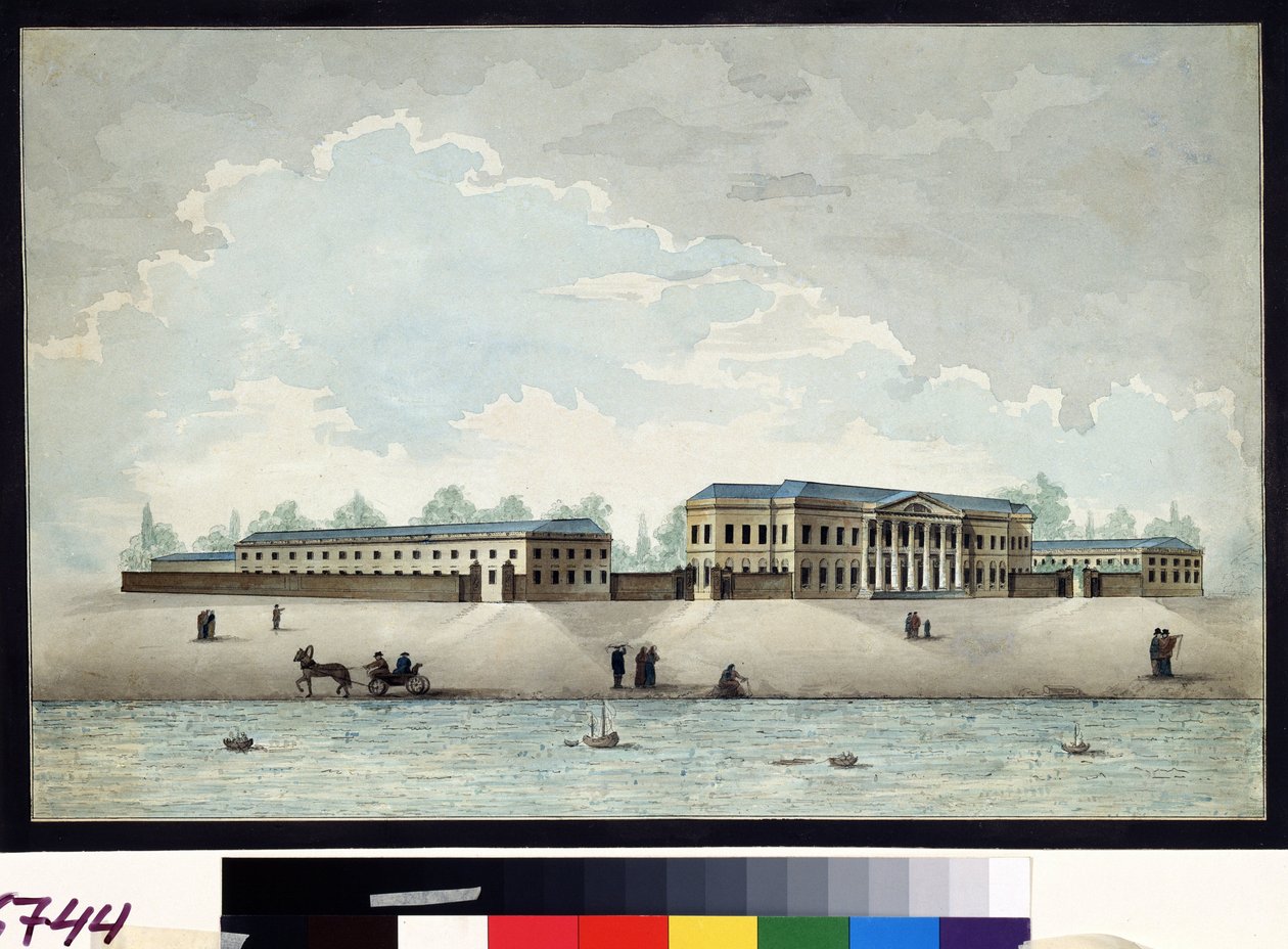 Näkymä Moskovassa vuonna 1784 rakennetusta Paškovin (Pashkov) palatsista. Antonio Canoppin (1774-1832) akvarelli ja kynä noin 1800 Pushkin-museo, Moskova tekijältä Antonio Canoppi