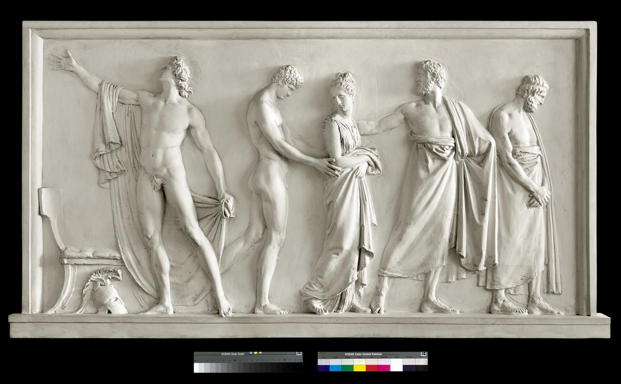 Akilles luovuttaa Briseiksen Agamemnonin sanansaattajille , 1787-90 (kipsi) tekijältä Antonio Canova