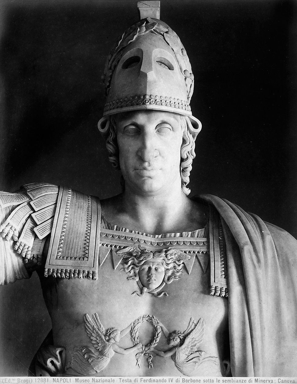 Yksityiskohta Ferdinand IV Bourbonin patsaasta Minervan vaatteissa tekijältä Antonio Canova